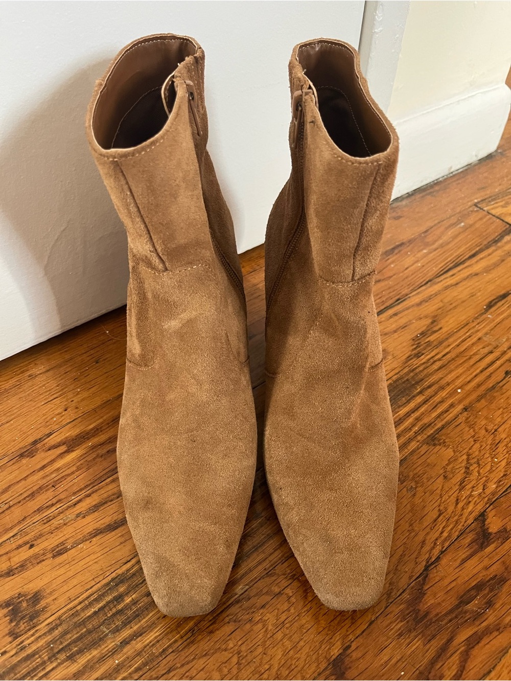 Women’s Suede Ankle Booties in Camel Tan